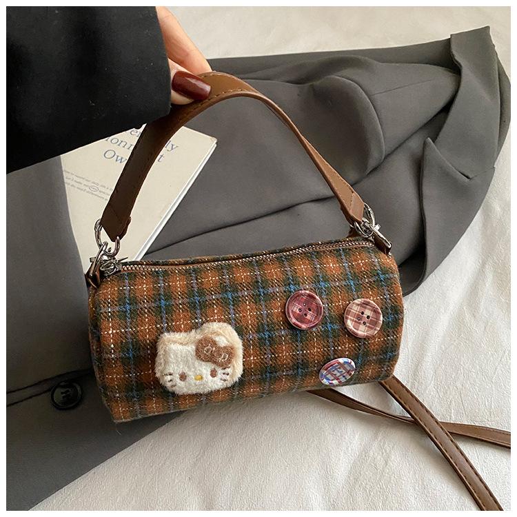 Fashion New Portable Pillow Bag Women's High-value Plaid Shoulder Bag Retro Niche Design Messenger Bag Bag