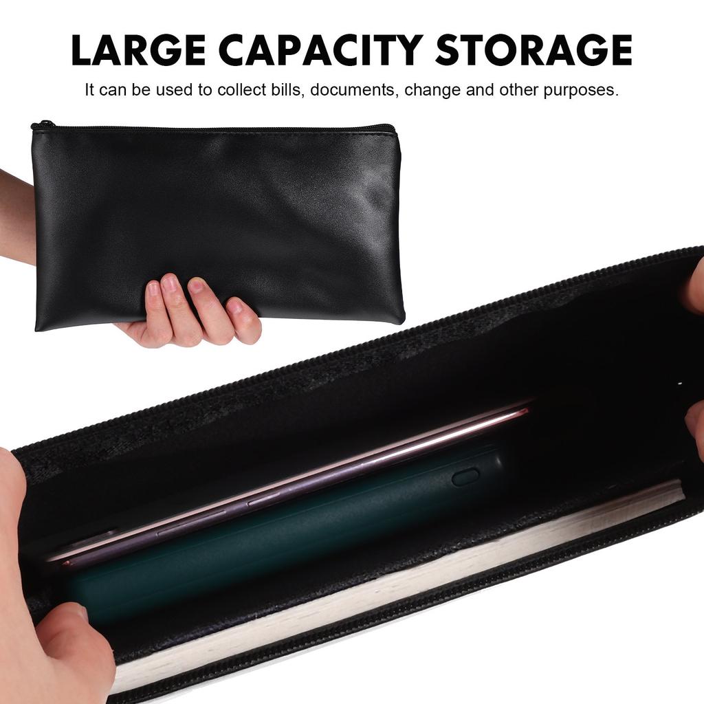 2Pcs Money Bag PU Textured Finish Heavy-Duty Zipper Cash Pouch for Checks Receipts Coins Travel Wallet Purse