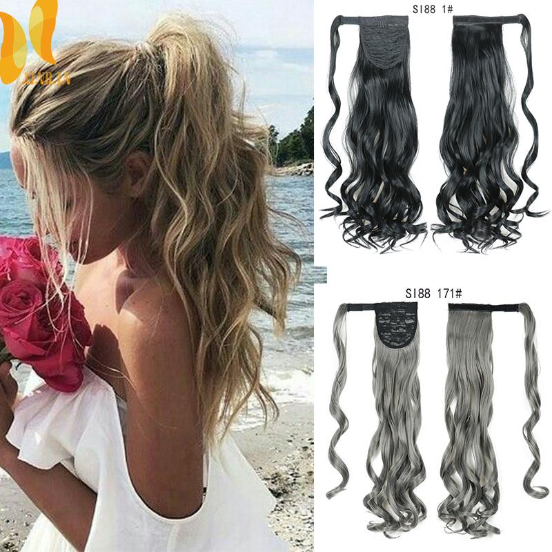 

22inches ponytail клип в пони хвост Чистый цвет волос расширения обернуть вокруг на синтетические волосы кусок длинная волна Real Natural