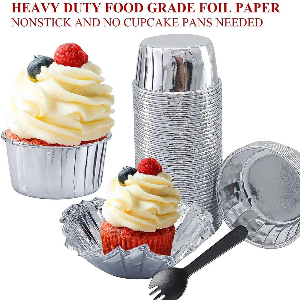 Large Muffin Cups 100 Pack, Foil Cupcake Liners With Dome Lids,Disposable Muffin Tins Cupcake Cups,Foil Ramekins Pans Cupcake Wrappers Holders,Cupcake