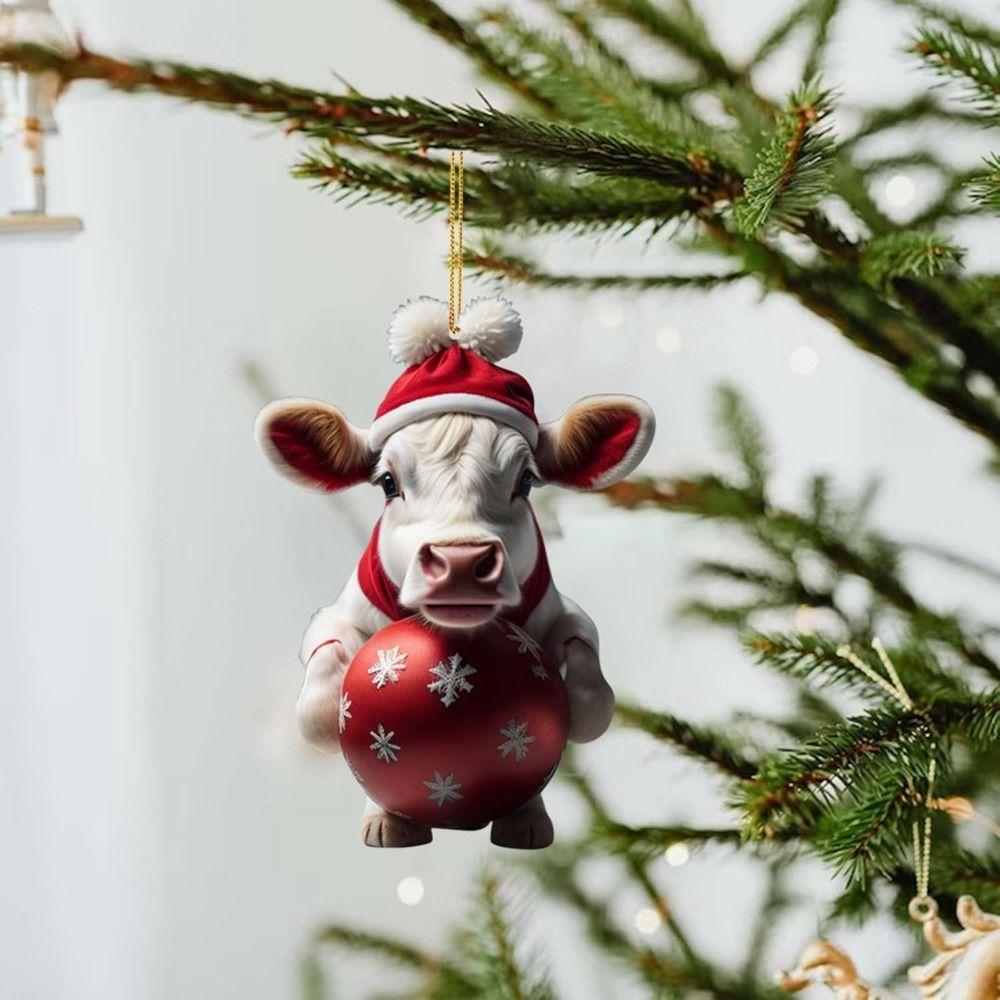 Flat Cow Christmas Tree Ornament Cartoon Car Rear View Mirror Pendant  Christmas