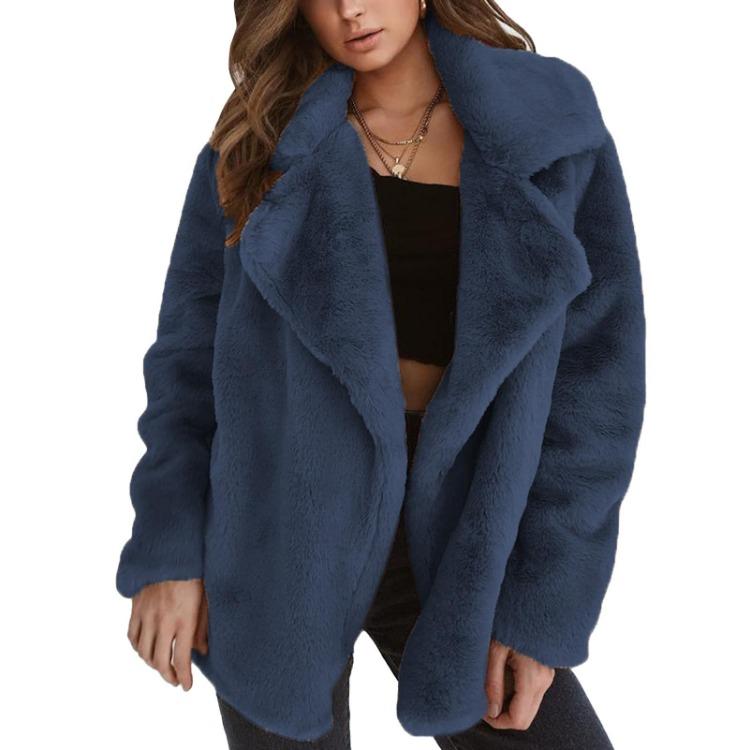 

Winter Warm Fleece Plush Jacket Casual Loose Long Sleeve Coat Pure Color Outwear for Party Shopping M(for 4-6.5kg) синій