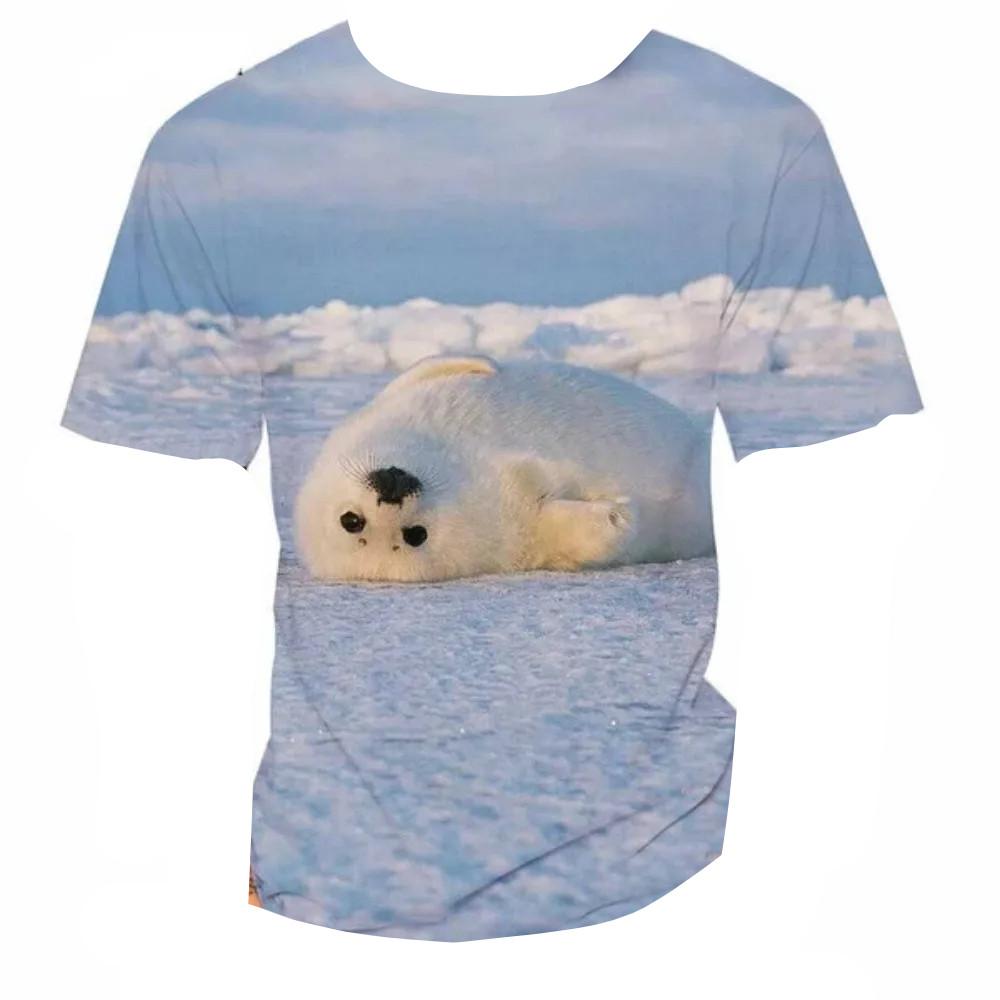 3D Seal Marine Animal Print Kids Crew Neck Short Sleeve Tee Loose Fit Outdoor Play Daily Leisure Outfit