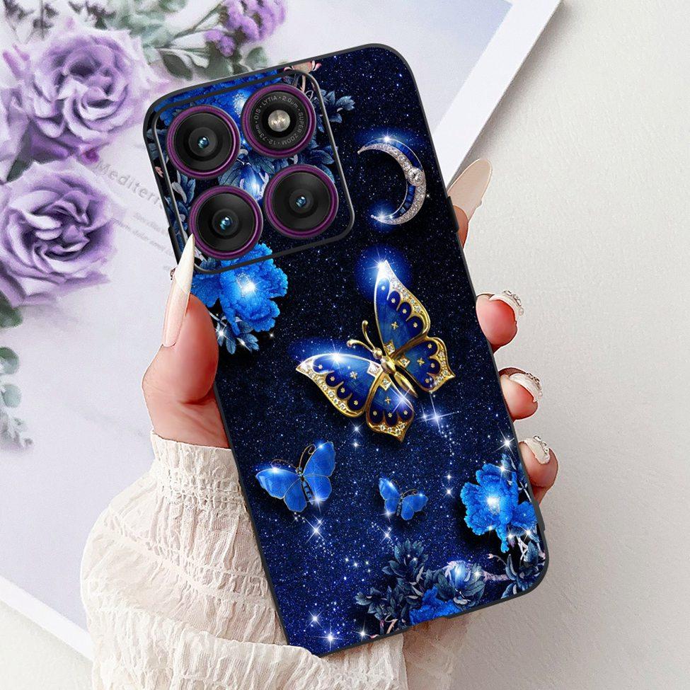 For Motorola Edge 60Pro XT2507-1 Back Cover For Motorola Edge 60 Pro Case Cute Cartoon Luxury Flower Painted Black Silicone 6.7"