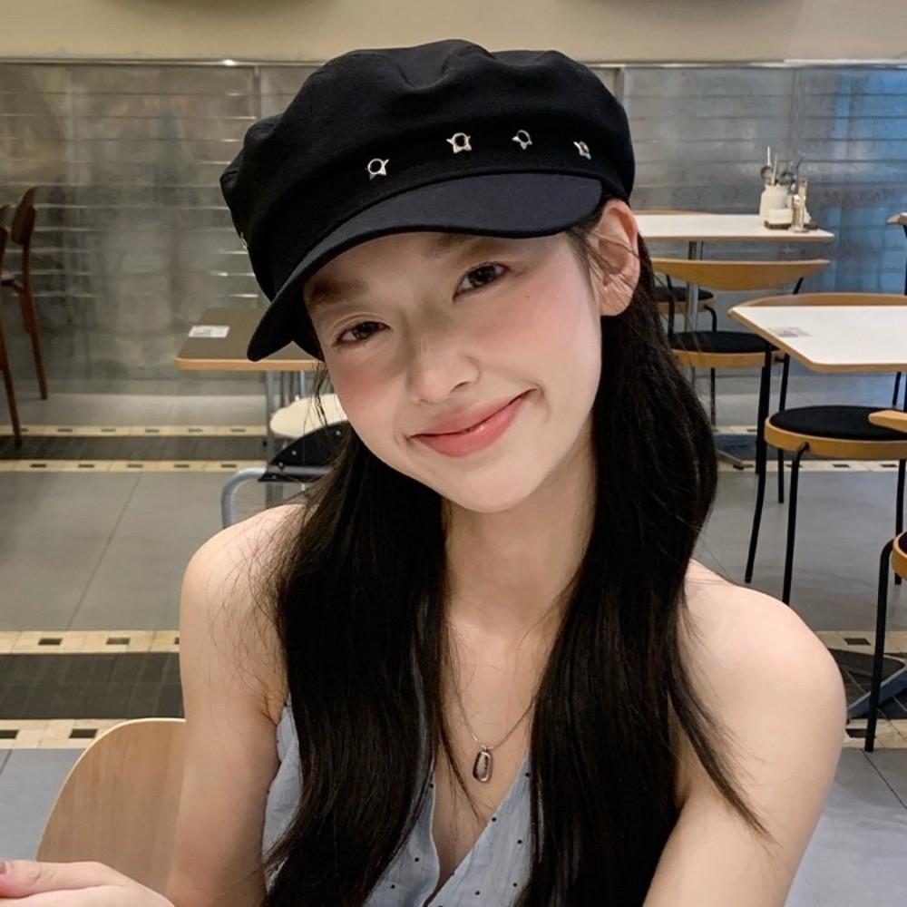 Vintage Octagonal Cap Flat Top Newsboy Hats Retro Star Hole Berets  Girls