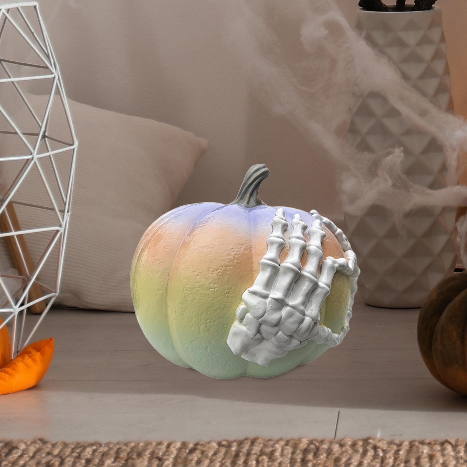 

Halloween Pumpkin Decor Decorative Figurine Spooky Tabletop Decoration Crafts with Skeleton Hands жовтий