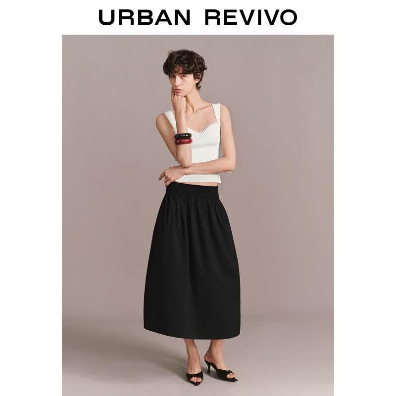 UR2026 Women s Summer Pleated Elastic Waist Skirt L
