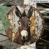 Plat 2D, 1 pièce Rond Aluminium Portrait d'Âne Panneau Métallique Vintage, Impression d'Art Animal de Ferme Rétro avec Finition Rustique Vieillie - Fond Bois Vintage
