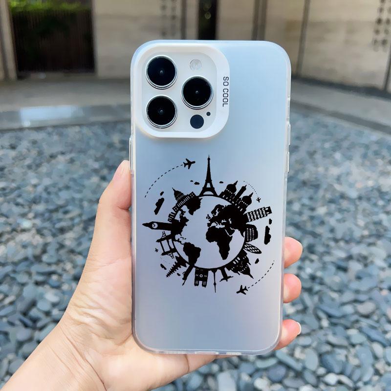 Popular World Map Travel Airplane Phone Case For Iphone 11 12 Pro Max 13 Mini 15 13 14 Pro Max Plus Back Shockproof Laser Covers