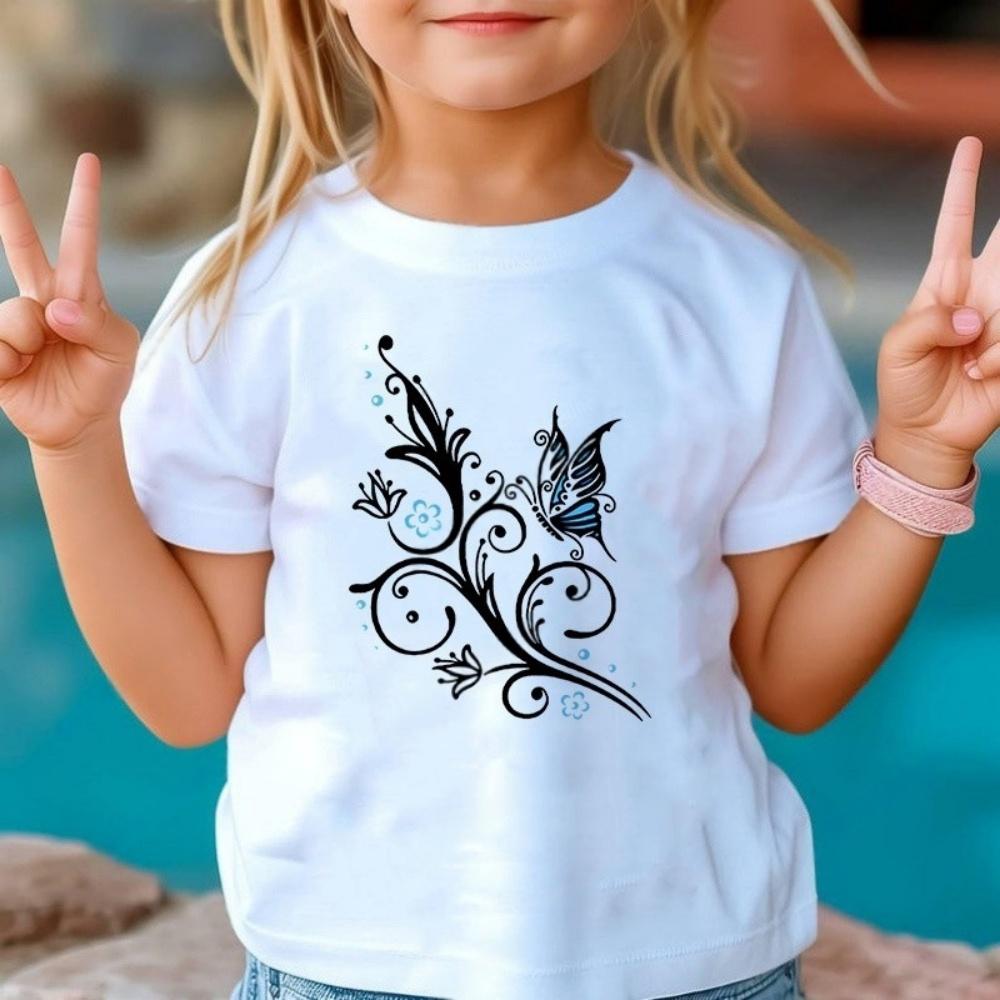 New 3D Butterfly Print Kids Girls T Shirt Summer Kids Clothes Short Sleeve Children Top Fashion T-Shirts Crew Neck Child T-Shirt