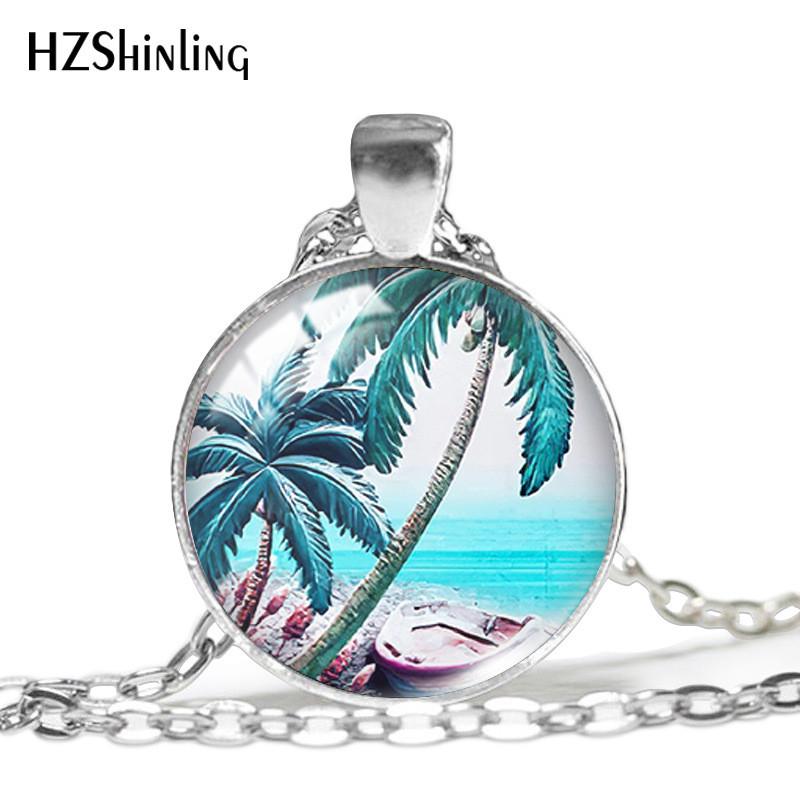 Stylish Silver Chain Necklace With Unique Eiffel Tower And Seaside Palm Tree Pendant
