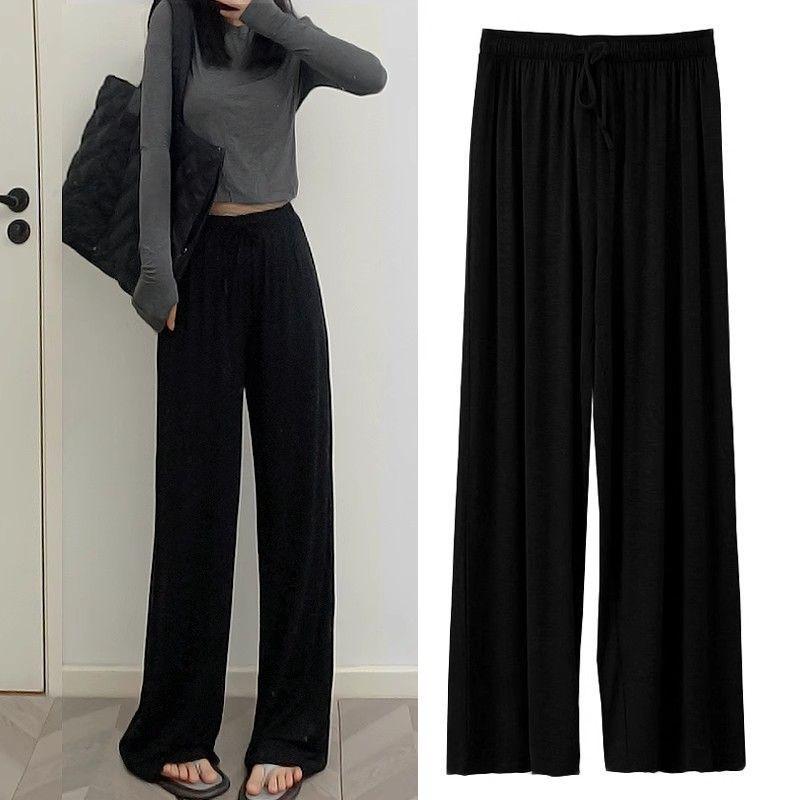 

Women s High Waist Wide-Leg Summer Pants - Slimming, Loose, Draped Sun-Protection Trousers in Plus Sizes L чорний