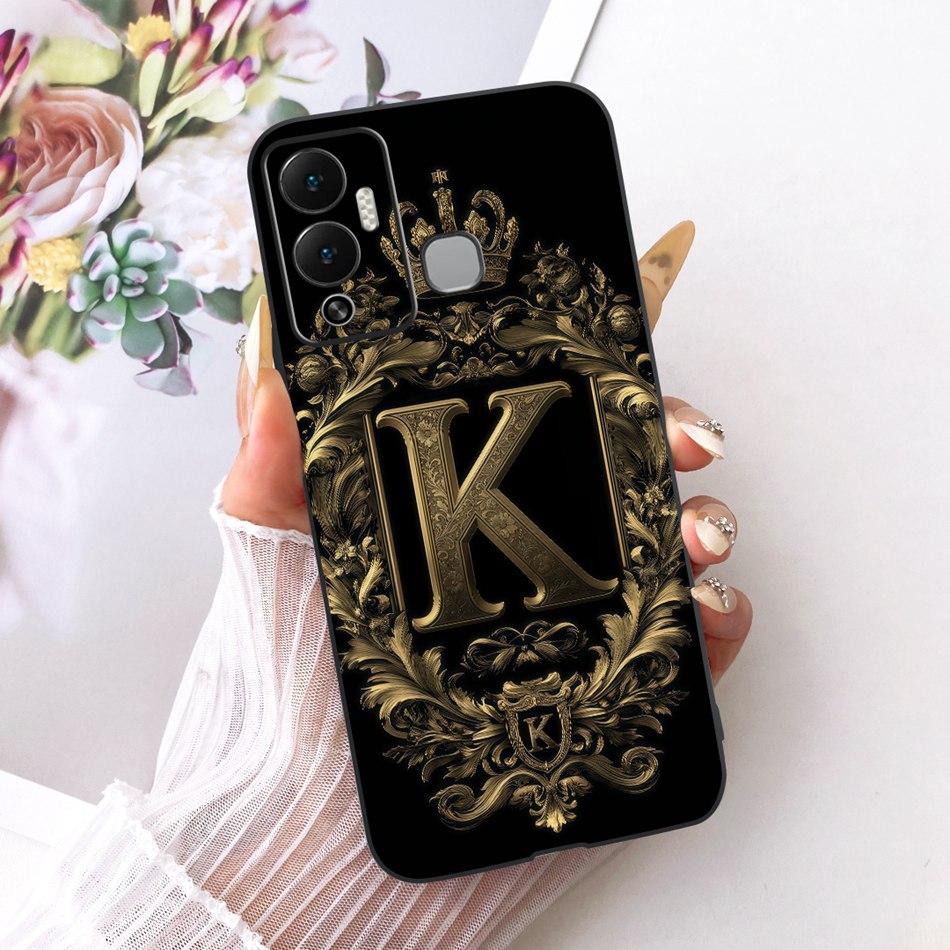 For Infinix Hot 12 Play 12i Royal Crown Initial Letter Couple Phone Case For Infinix Hot12i 12Play Black Silicone Soft Bumpers