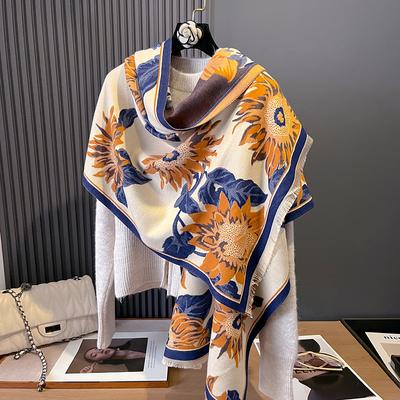 Women'S Sunflower Jacquard Scarf Autumn And Winter Warm Shawl Air Conditioning Blanket Premium Scarf Travel Multi-Purpose