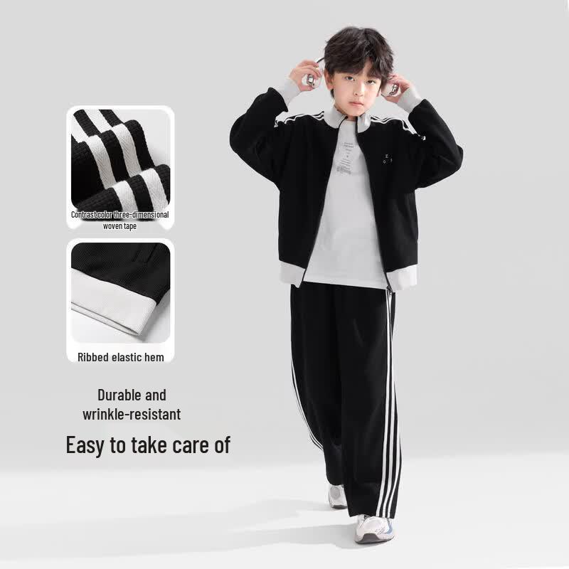 Trendy Boys' Waffle Knit Stand-Collar Sweatshirt Set