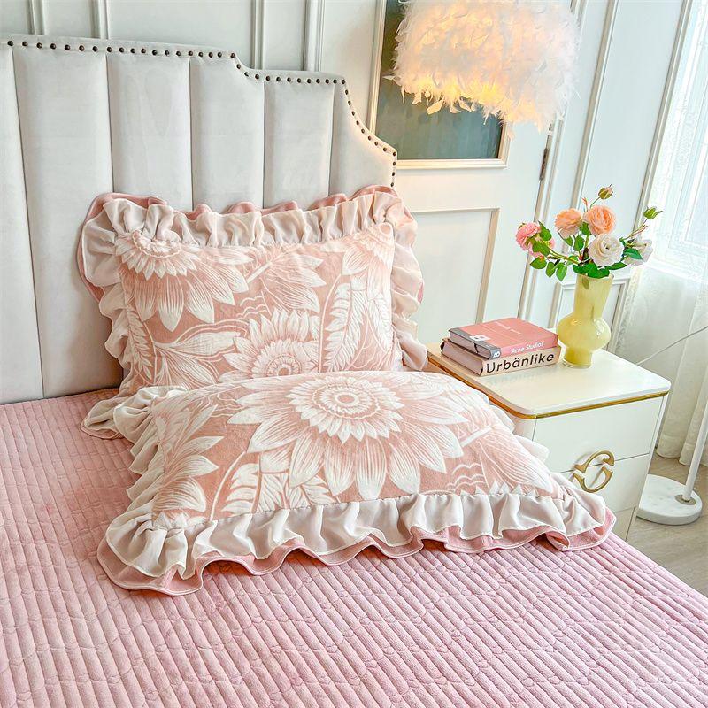 Winter Double-layer Lace Pillowcase Set 48X74 Pillow Core Cover Warm Carved Velvet Pillowcase Cover