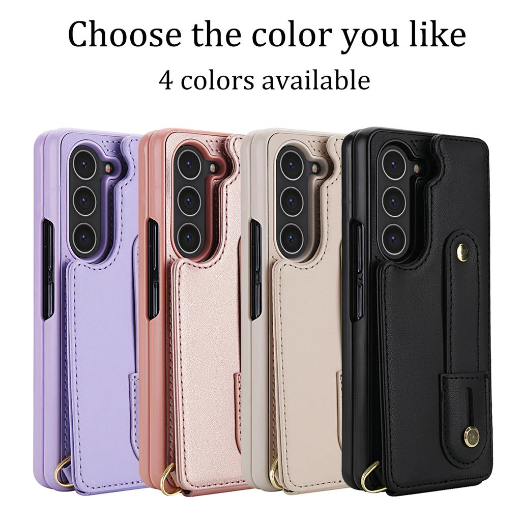 Crossbody Wristband Wallet Phone Case For Samsung Galaxy Z Fold 7 6 5 4 5G Double Magnetic Button Card Slot Wrist Design Cover