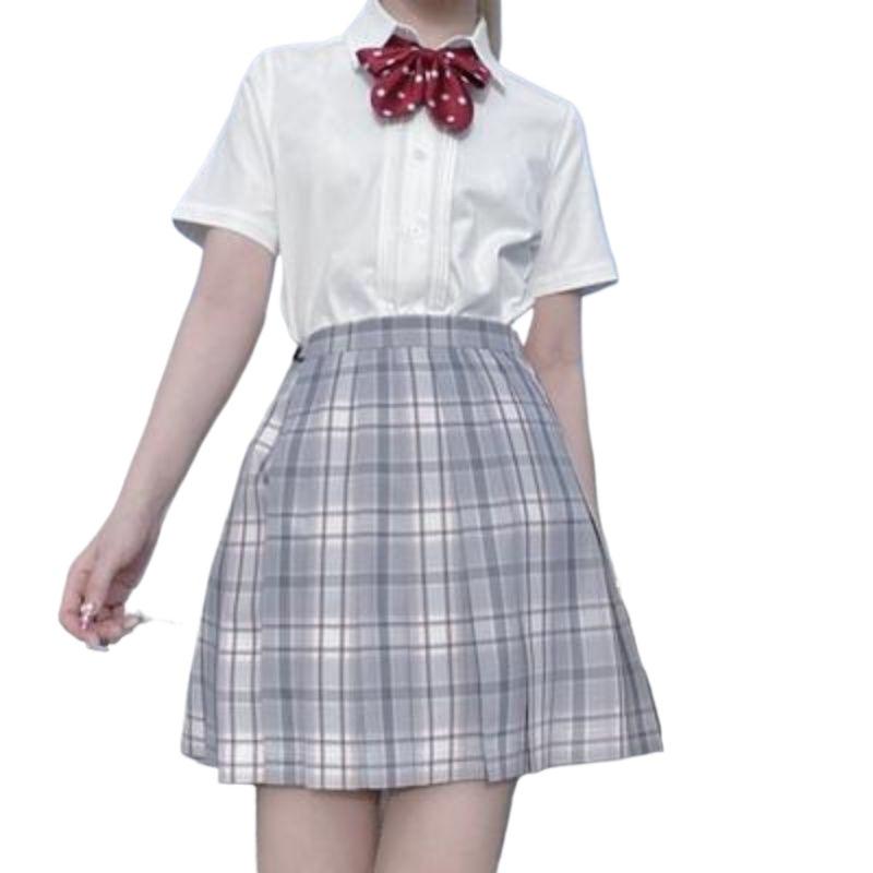 Short Sleeve White Square Neck Pleated Shirt - Original, Versatile JK Uniform Style Top