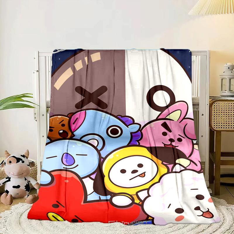 Colorful Cartoon kpop Blanket Flannel Blanket for bed, sofa, Camping, Hiking, Picnic Essentials, gift for family Fan gifts