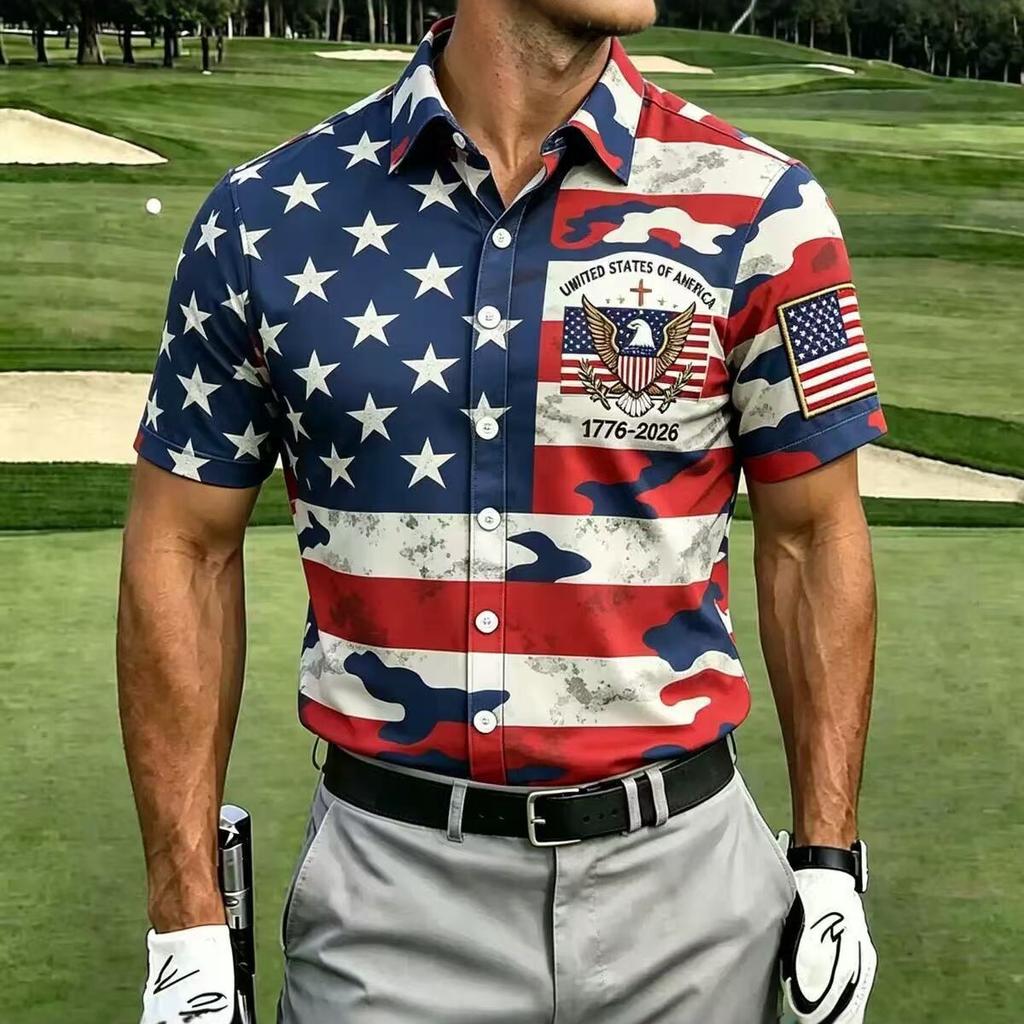 2026 New Men's American Flag 3D Printed Polo Shirt Summer Casual Short Sleeve Lapel Trend Sports