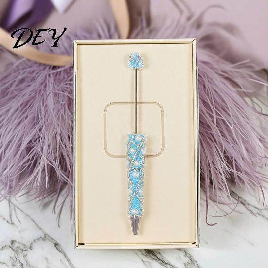 Creative Gift for Women DIY Beadable Pen, Bling Rhinestones And Faux Pearls Beaded Office Desk Accessories Black Ink Ballpoint Pen School Supplies