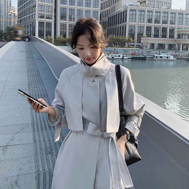 

Женская новая весенне-осенняя ветровка в британском стиле со стоячим воротником и шнуровкой, женская куртка средней длины в стиле темперамент XL