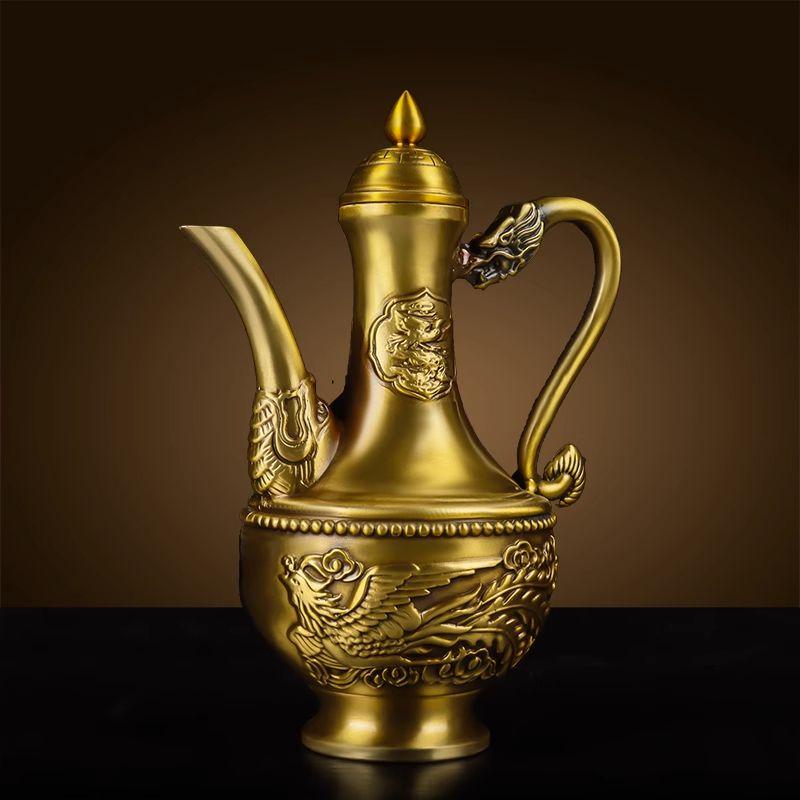 Chinese Style Grave Brass Longfeng Chengxiang Bronze Pot Home Tea Ceremony Tea Pot