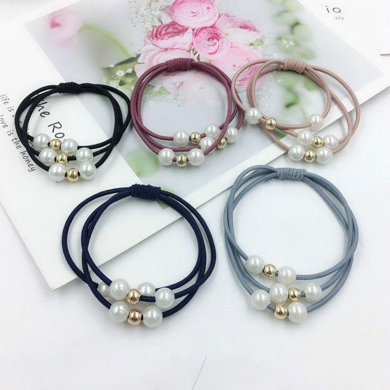 Korean Version Of The Three-strength Rubber Band High-elastic Pearl Head Rope For Women And Girls