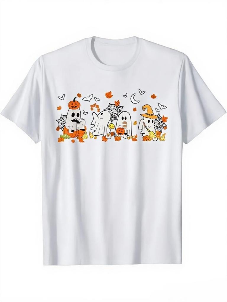 Mens and Womens Halloween TShir Pumpkins Bats Graphic Pure Cotton Tee Casual Comfortable Material Holiday Shoppers