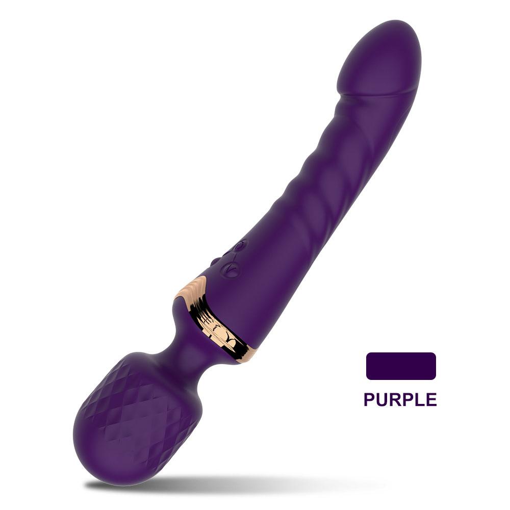 Dobbelmotor Magisk Tryllestav Vibrator 10 Moduser G-punkt Massasjeapparat Oppladbart Litiumbatteri Klitorisstimulator Dildo for Kvinner Anale Plugg Leker for Voksne
