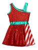 Kids Girls Shiny Sequin Christmas Dress Up Jumpsuit Asymmetrical Sleeveless Stripe Patchwork Dress