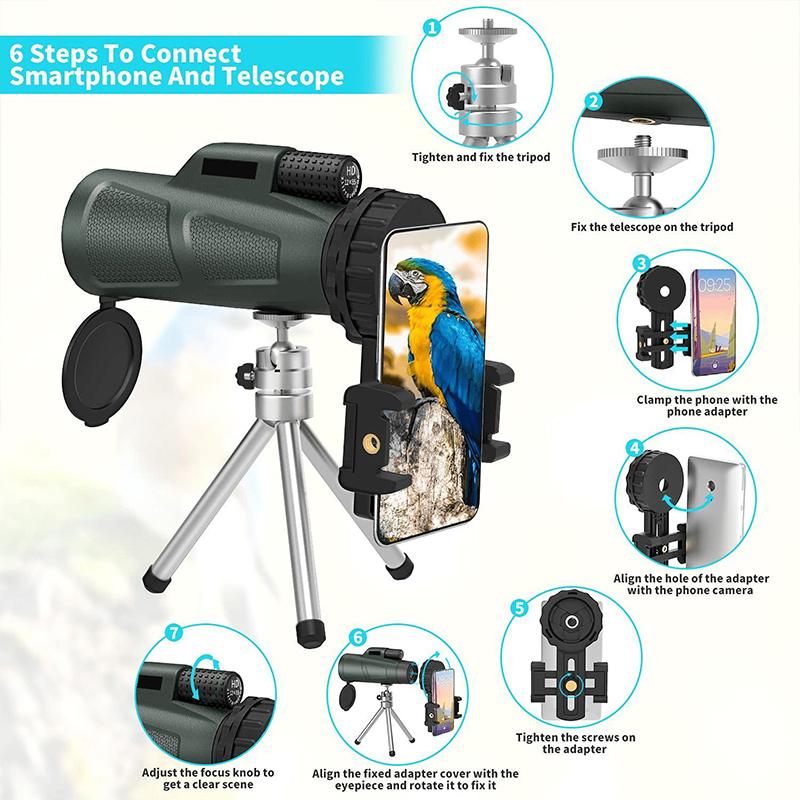 Fmc Green Film Vodotěsný monokulární dalekohled Bak4 Prism 12x55 Hd přenosný monokulární dalekohled s držákem smartphonu a stativem