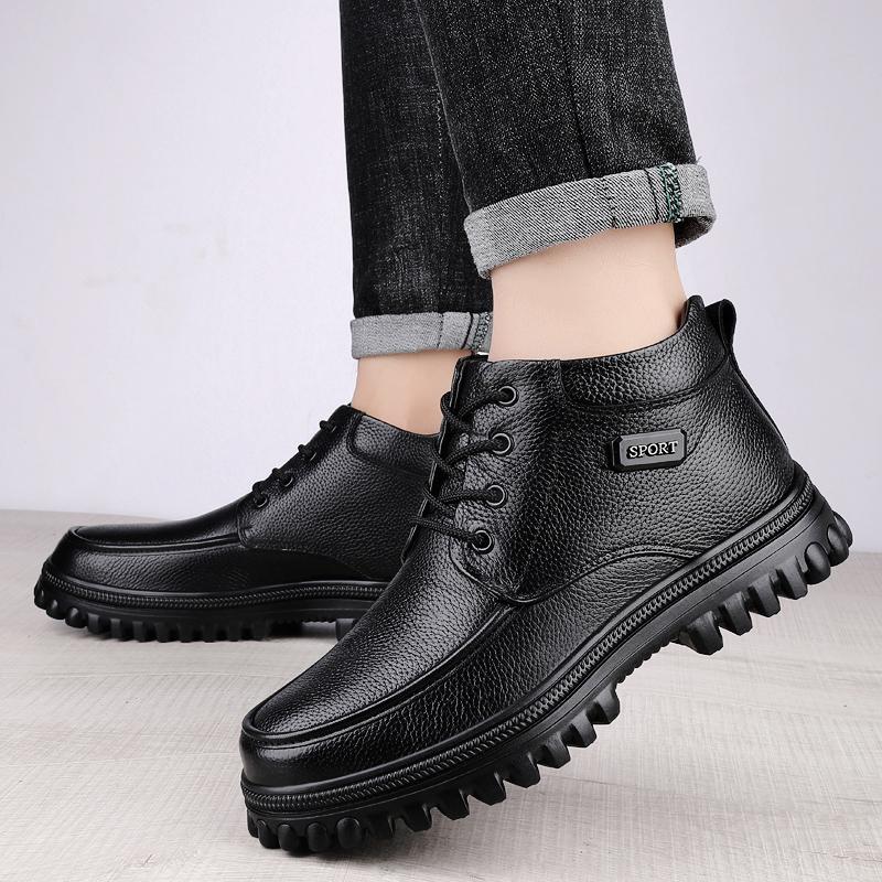 Genuine Leather Men Boots Comfortable Warm Ankle Winter Boots Business Leather Boots