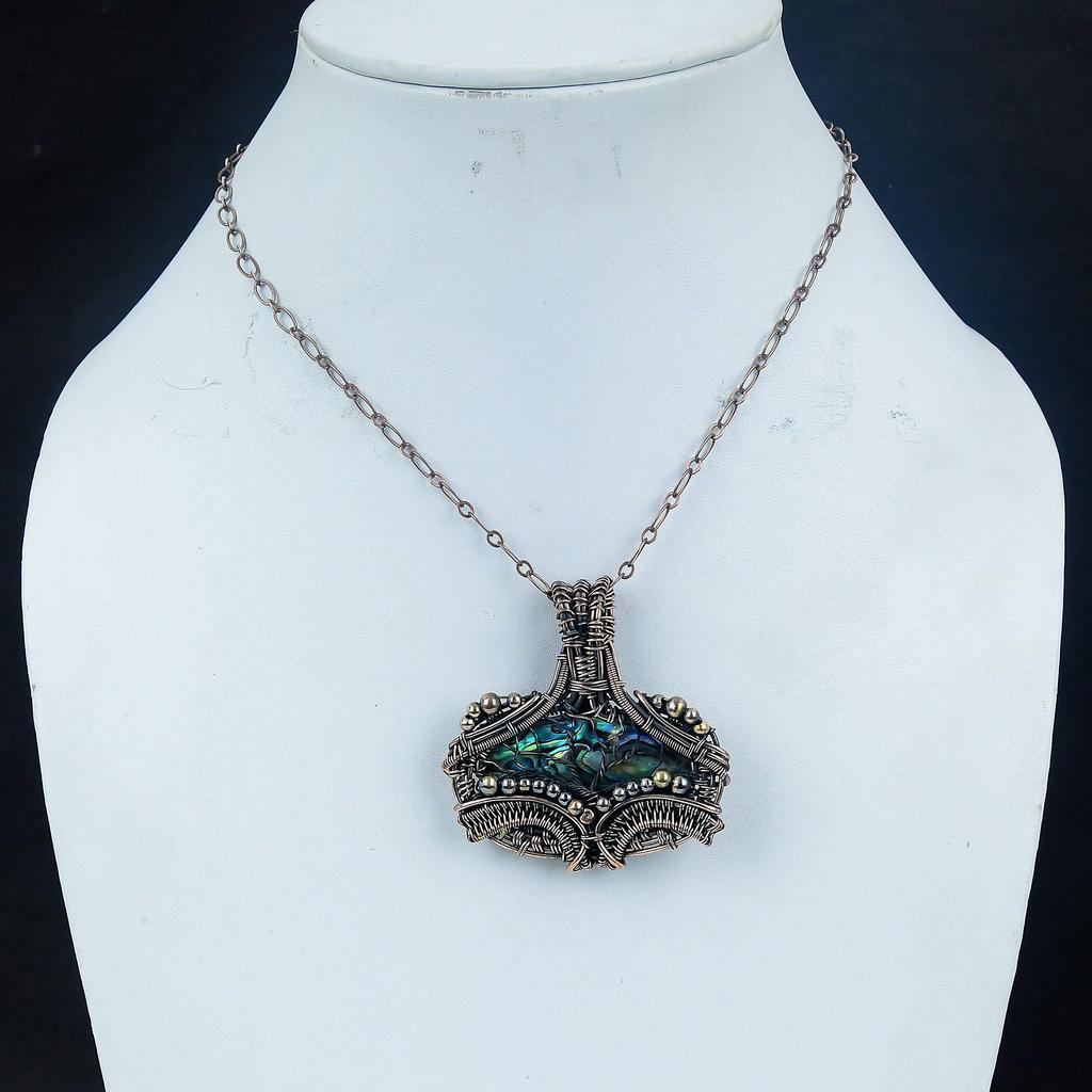 Abalone Shell 999 Copper Wire Wrapped Pendant, Handmade Gemstone Pendant Jewelry, Gifts For Wife Brand New Pendant