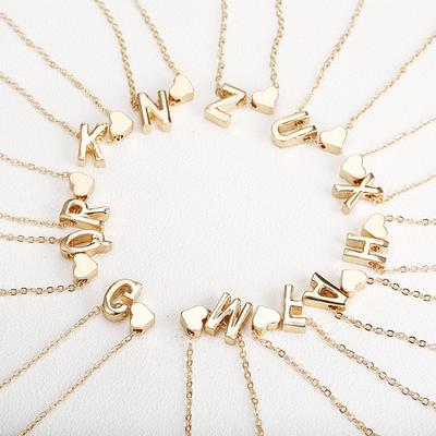 Women Fashion Simple Design Heart Shape 26 Letter Pendant Necklace Jewelry