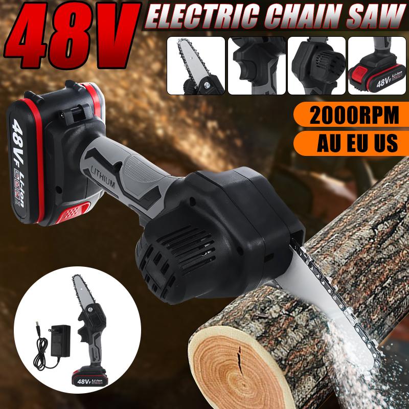 48V Cordless Electric Chain Saw 4inches Portable Electric Saw Woodworking Cutting DIY Tool Electric Pruning Saw With 1 Battery
