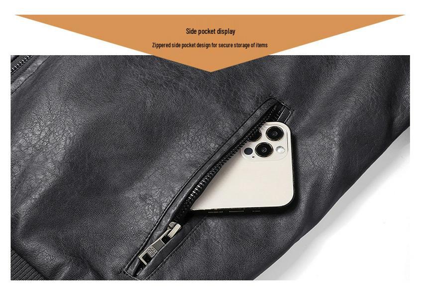 Men's European Winter PU Leather Jacket with Velvet Collar - Large, Warm, Windproof Motorcycle Style