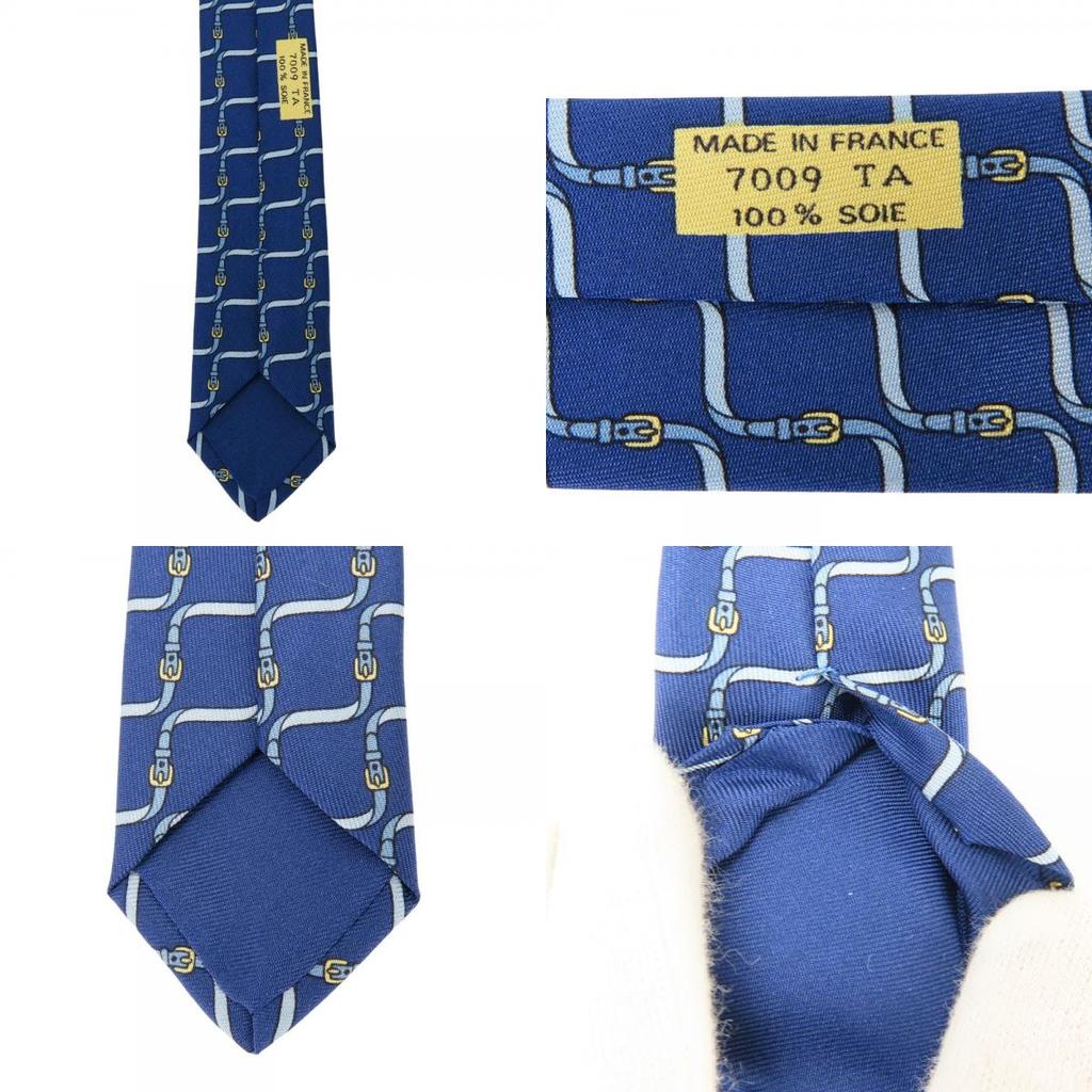 Used HERMES Tie Belt Pattern Silk Blue Gentleman