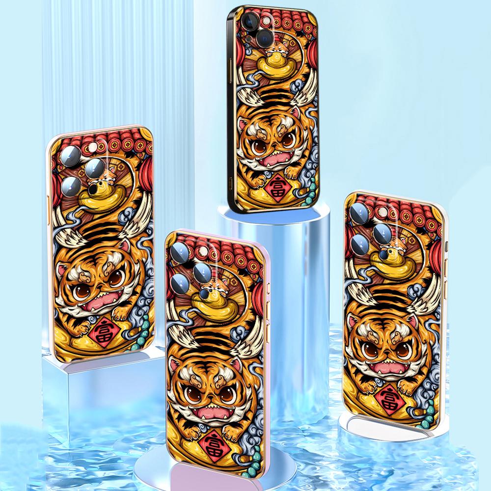 

N32 Год Дракона, мягкий чехол из ТПУ с золотым покрытием и краями для iPhone 15, 14, 13 Pro Max 8 Plus, Xiaomi 13T Redmi Note 12S 11, противоударная задняя крышка