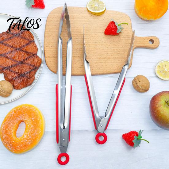 Talos Kitchen Tongs with Anti-Slip Handle And Silicone Scalloped Edges, Stainless Steel Locking Food Clips for Grilling BBQ Salad, Dishwasher