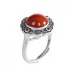 Adjustable Open Ring Men Women Vintage Bohemian Style With Hollow Geometric Plated Red Agate Stone