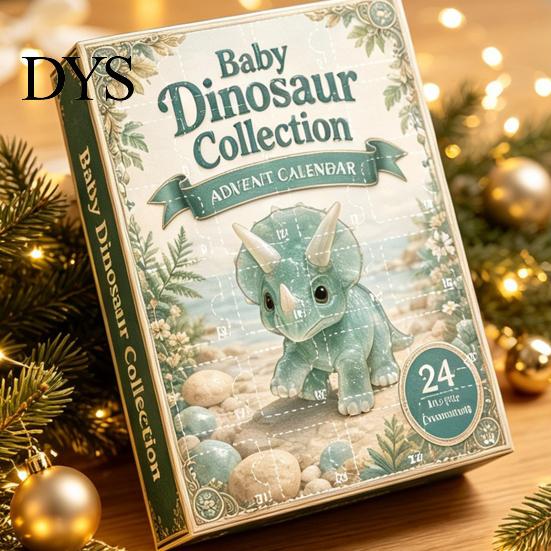 Dětské Vánoční Překvapení 24 Dní Dinosaura Adventní Kalendář 2026, Roztomilý Ornament z Umělého Krystalu Odpočítávání Retro Lesklá Dárková Krabička Kalendář, 2D Akryl