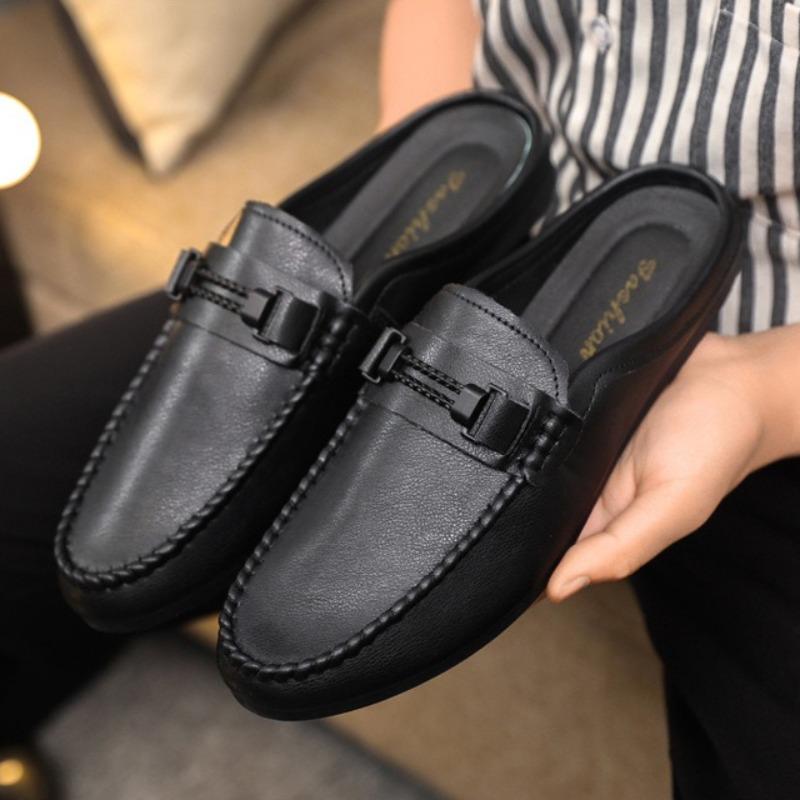 Men's Leather Half Slippers Designer Classic Man Dress Baotou Lazy Shoes Slip-on Breathable Casual Shoes Loafers Zapatos