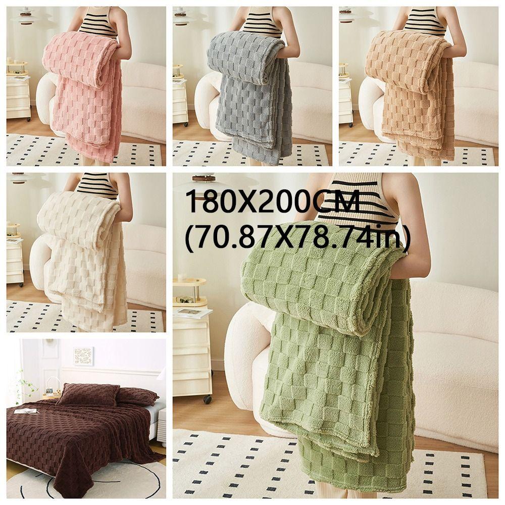 Universal Thick Warm Fleece Blanket Solid Color Plush Soft Sofa Blanket Square Texture Comfortable Bed Blanket Travel Use