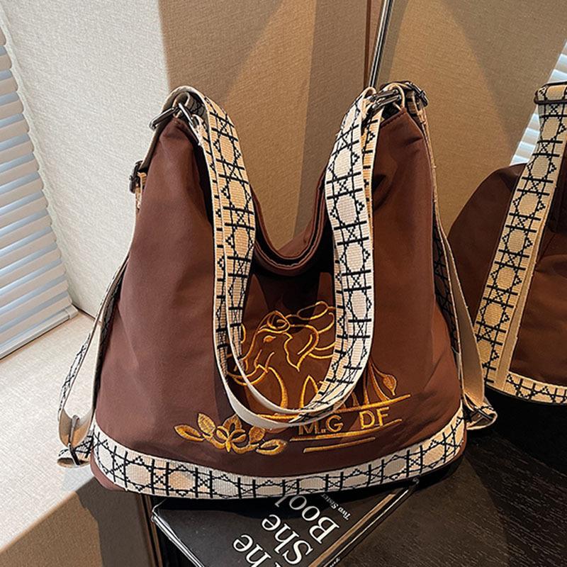 

Embroidered Canvas Bag Women s Large Capacity Autumn and Winter Versatile Shoulder Bucket Bag Multifunctional Backpack