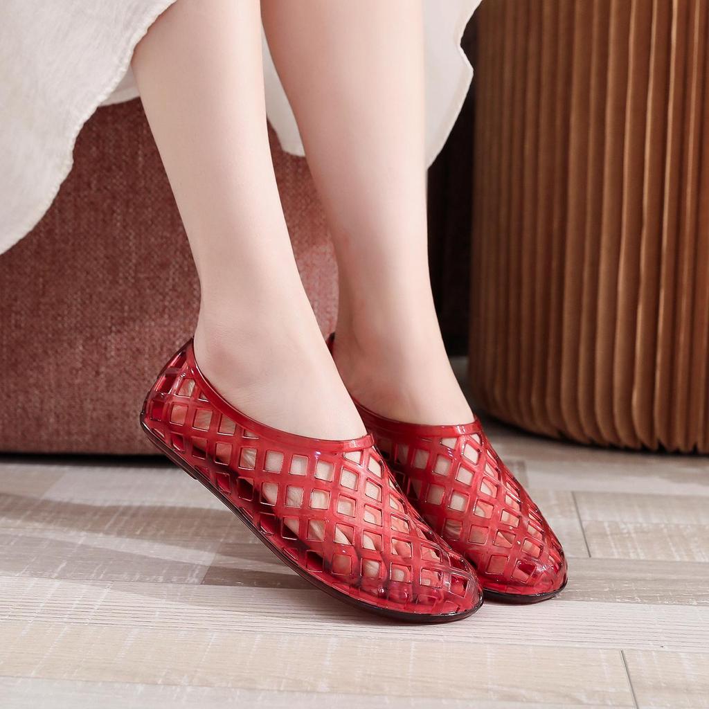 Crystal Mesh Jelly Sandals - Women's Non-slip, Breathable, Slip-on Flats