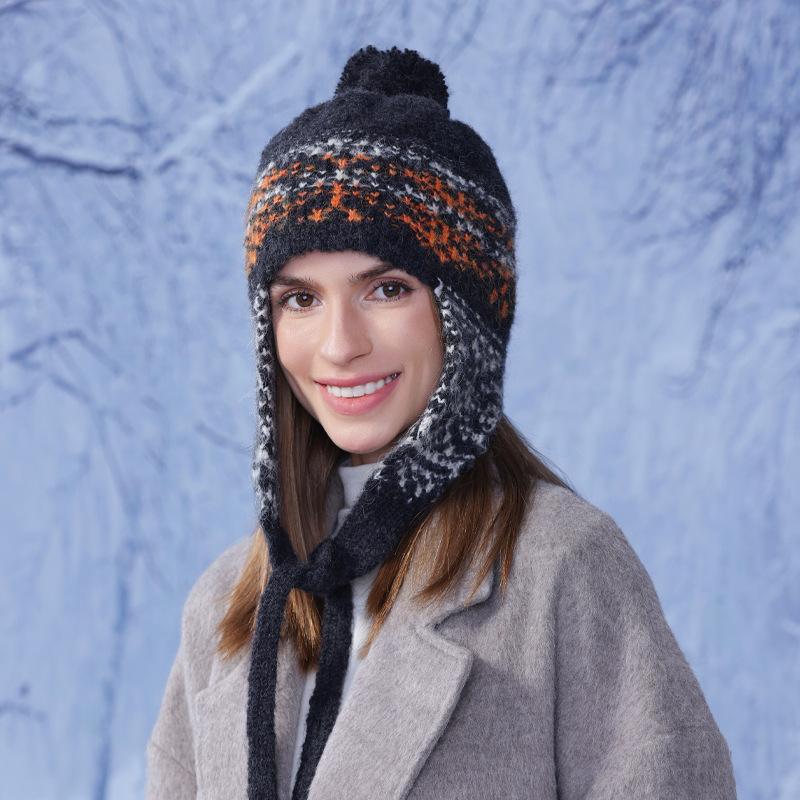 

Winter ear protection pullover hat children cold protection warm color striped big head circumference knitted wool hat