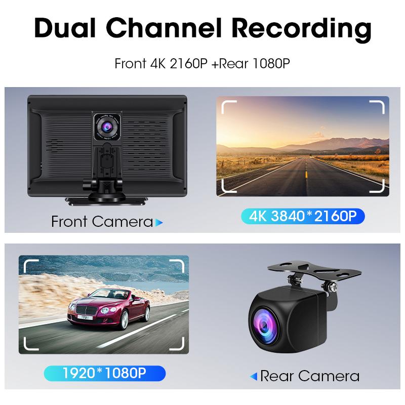 10 Inch 4K Dash Cam Car DVR Wireless Carplay & Android Auto GPS Navigation Video Recorder AUX Dashboard Camera Monitor BT 5G