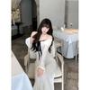 French temperament white one-word shoulder long-sleeved dress children's early autumn new slim-fitting waist-wrapped hip dress