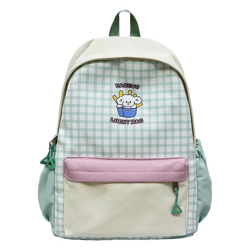Schoolbag New ins Cartoon Puppy Backpack for Junior High School Students Large Capacity Fashion Versatile Plaid Lightweight Campus Backpack